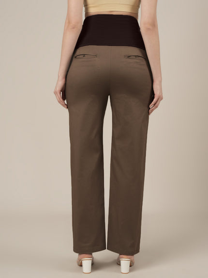 Maternity Stretchy Cotton Wide Leg Trousers-Brown