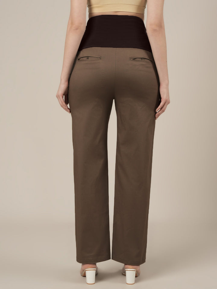 Maternity Stretchy Cotton Wide Leg Trousers-Brown