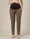 Stretchy Cotton Tapered Fit Maternity Trousers-Brown
