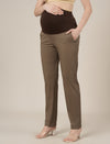 Stretchy Cotton Tapered Fit Maternity Trousers-Brown