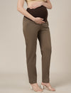 Stretchy Cotton Tapered Fit Maternity Trousers-Brown