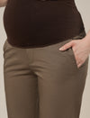 Stretchy Cotton Tapered Fit Maternity Trousers-Brown