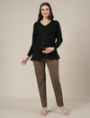 Stretchy Cotton Tapered Fit Maternity Trousers-Brown