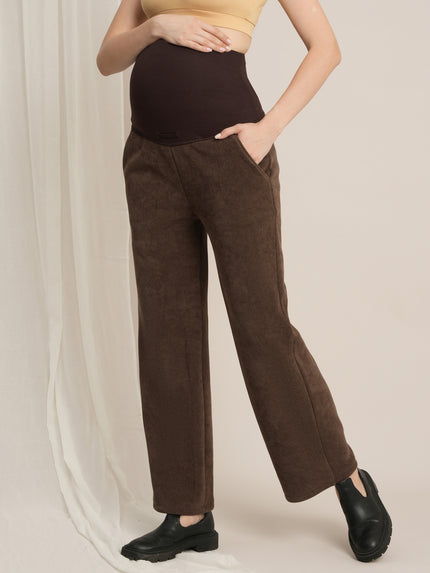 Maternity Winter Fleece Co-ord Set - Brown