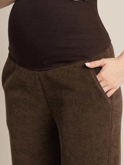 Maternity Winter Fleece Co-ord Set - Brown