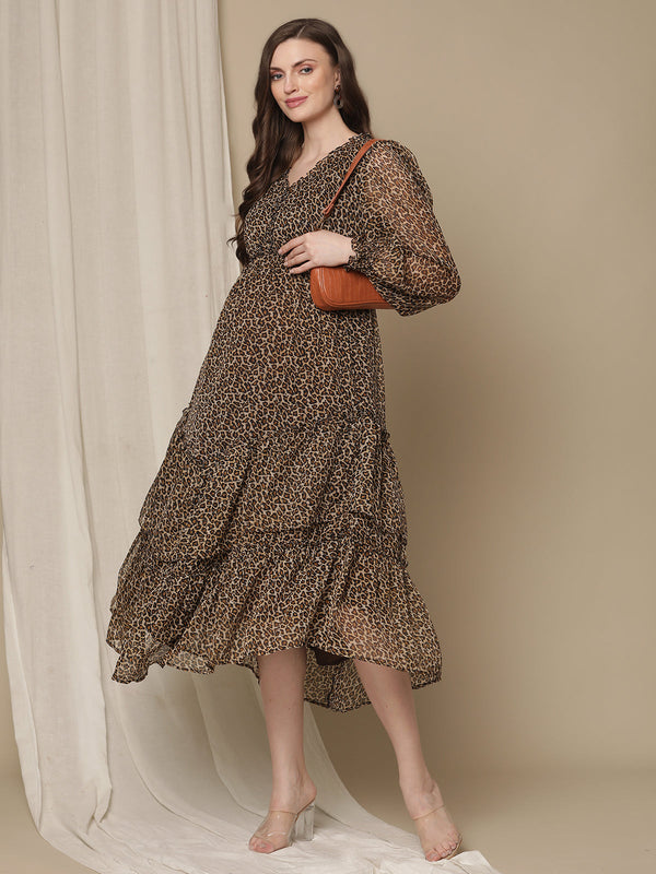 Brown Midi Feeding Dress