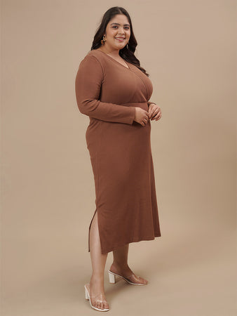 Women Plus Size Brown Bodycon Fitted Dress