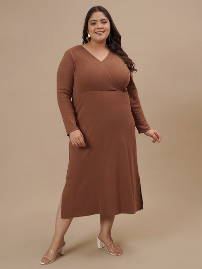 Women Plus Size Brown Bodycon Fitted Dress