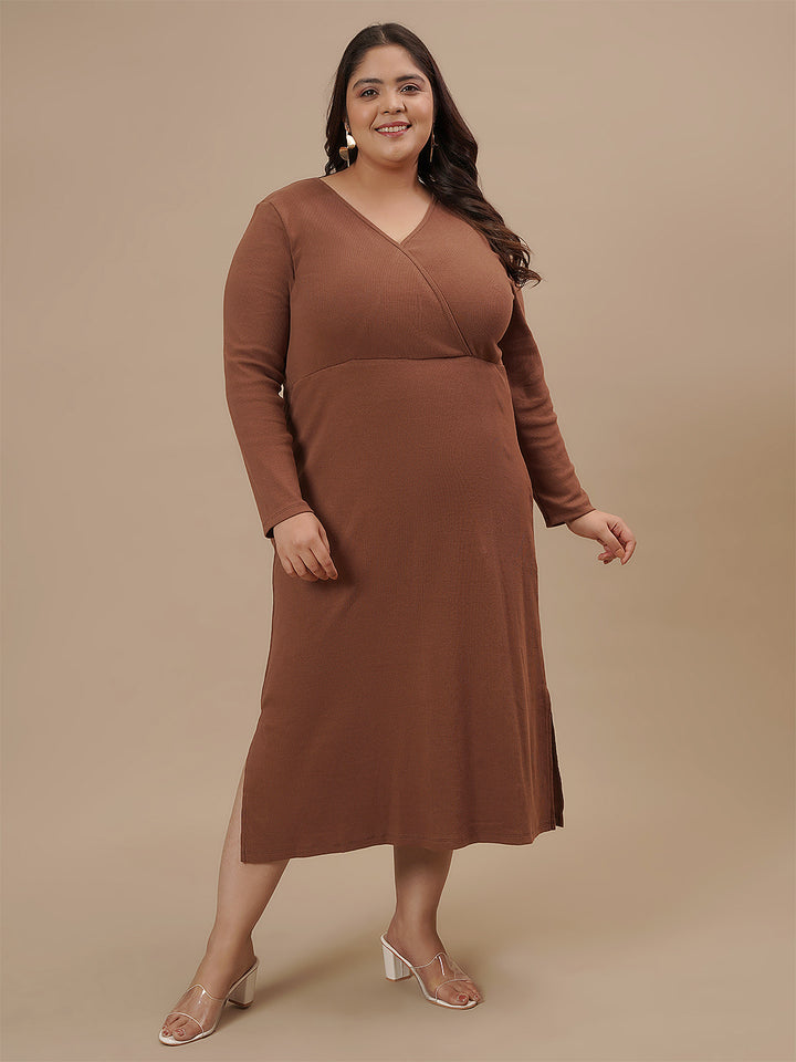 Brown Plus Size Bodycon Fitted Dress