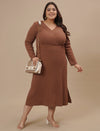 Plus-size woman in straight pose wearing Brown Plus Size Bodycon Fitted Dress with clean lines and fitted shape