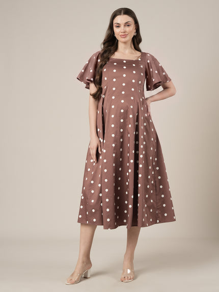 Brown Maternity Polka Dot Dress