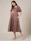 Brown Maternity Polka Dot Dress