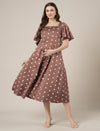 Brown Maternity Polka Dot Dress