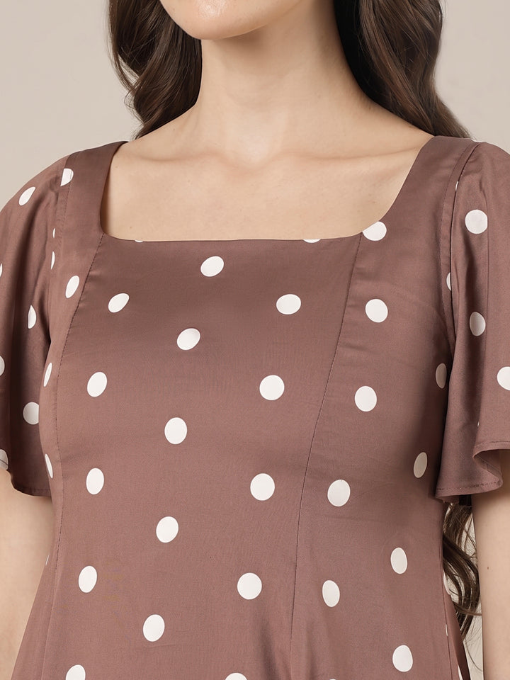Brown Maternity Polka Dot Dress