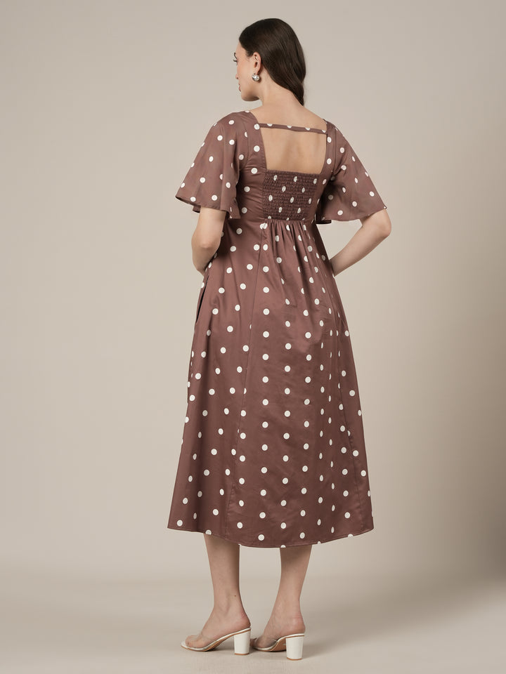 Brown Maternity Polka Dot Dress