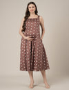 Brown Maternity Sleeveless Polka Dot Dress