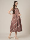 Brown Maternity Sleeveless Polka Dot Dress