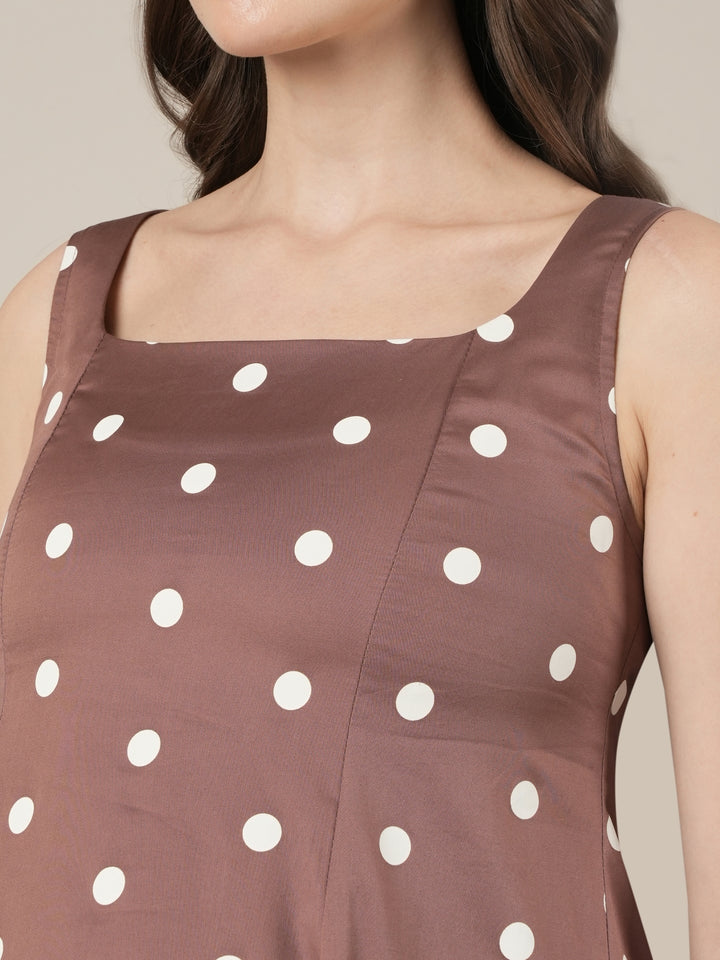 Brown Maternity Sleeveless Polka Dot Dress