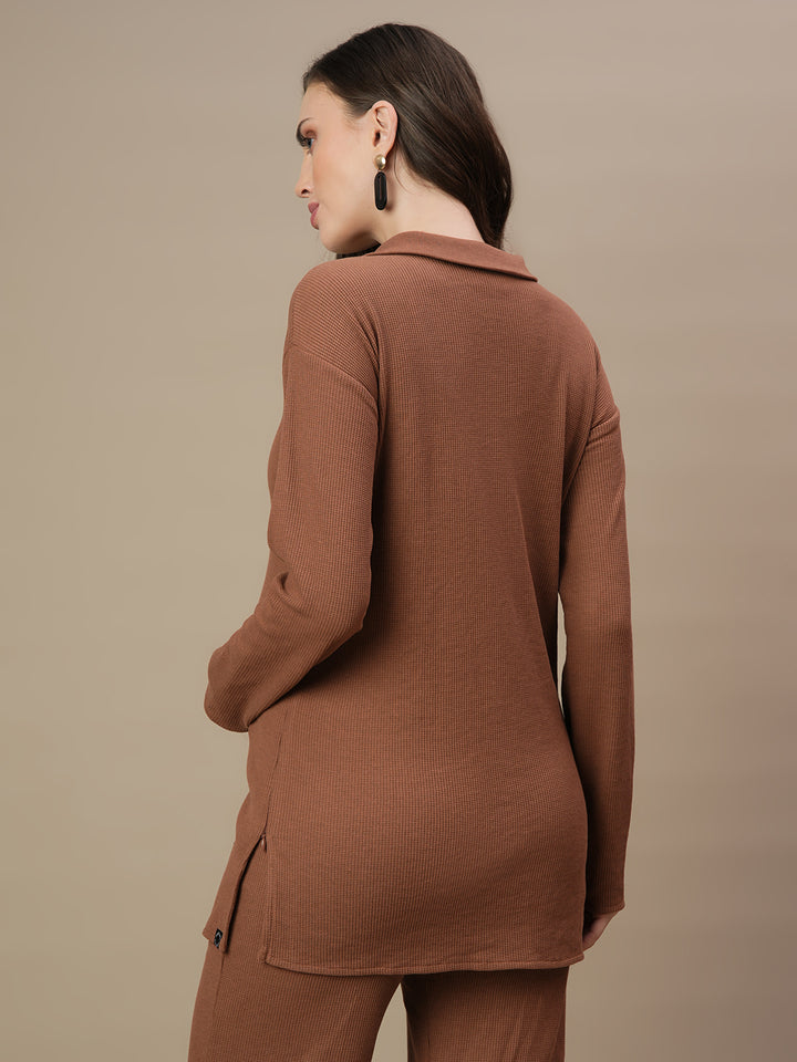 Brown Waffle Maternity Top