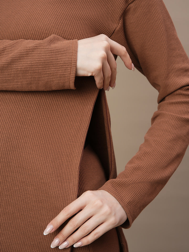 Brown Waffle Maternity Top