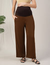 Brown Wide-Leg Maternity Korean Pants