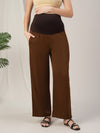 Brown Wide-Leg Maternity Korean Pants