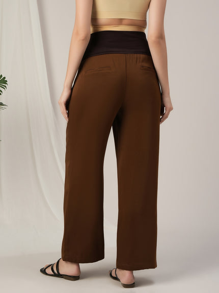Brown Wide-Leg Maternity Korean Pants