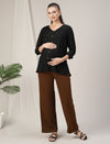 Brown Wide-Leg Maternity Korean Pants