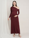 One-Shoulder Maternity Bodycon Dress - Burgundy