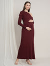 One-Shoulder Maternity Bodycon Dress - Burgundy