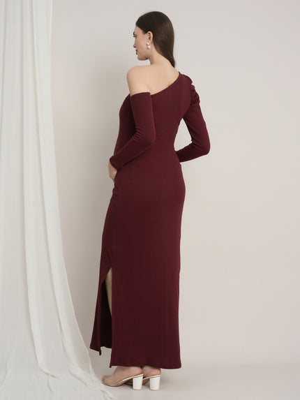 One-Shoulder Maternity Bodycon Dress - Burgundy