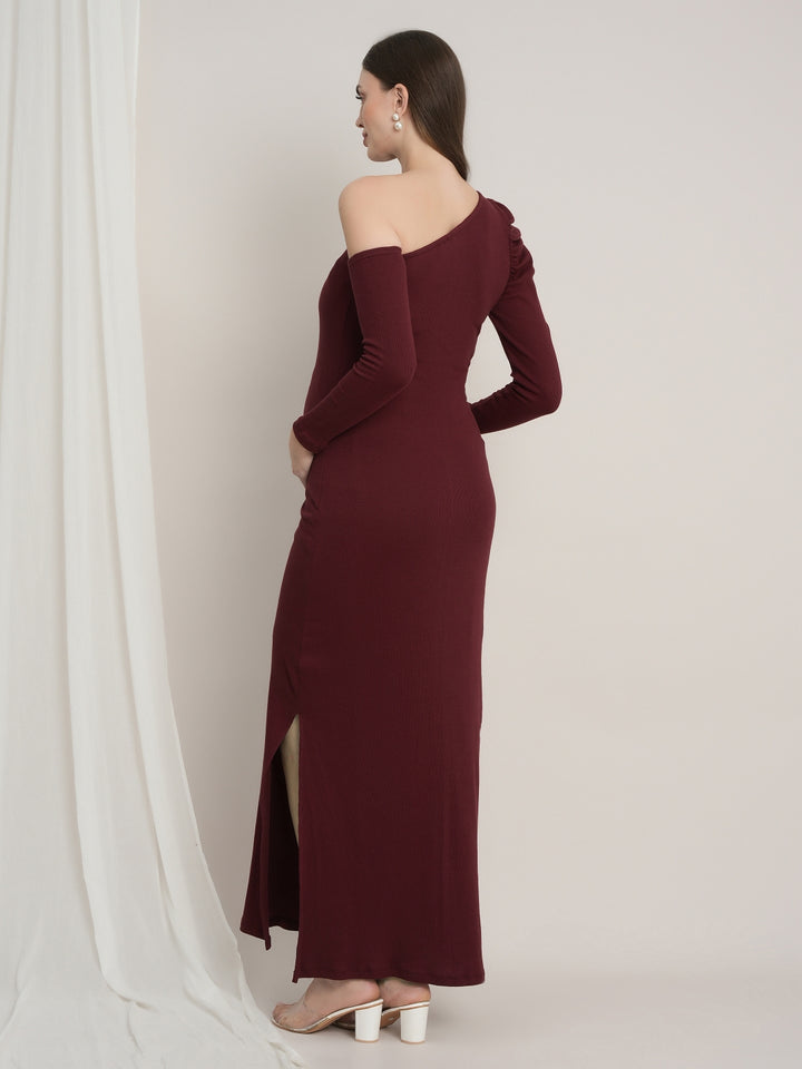 One-Shoulder Maternity Bodycon Dress - Burgundy