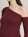 One-Shoulder Maternity Bodycon Dress - Burgundy