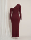 One-Shoulder Maternity Bodycon Dress - Burgundy