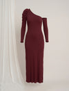 One-Shoulder Maternity Bodycon Dress - Burgundy