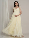 Butter Yellow Maternity Tulle Cap Sleeve Party Gown