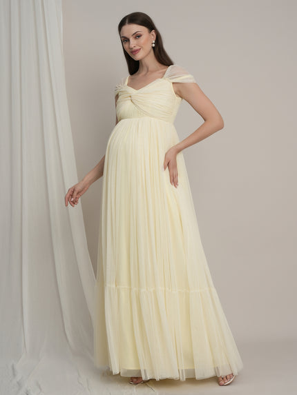 Butter Yellow Maternity Tulle Cap Sleeve Party Gown