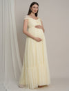Butter Yellow Maternity Tulle Cap Sleeve Party Gown
