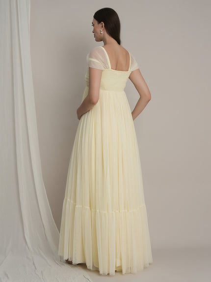 Butter Yellow Maternity Tulle Cap Sleeve Party Gown