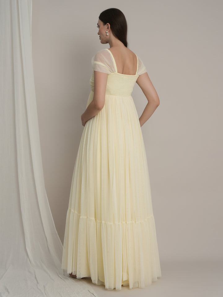 Butter Yellow Maternity Tulle Cap Sleeve Party Gown