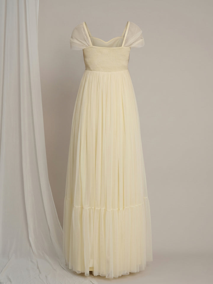 Butter Yellow Maternity Tulle Cap Sleeve Party Gown