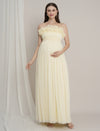 Butter Yellow Maternity Baby Shower Photoshoot Gown with Detachable Sleeves