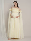 Butter Yellow Maternity Baby Shower Photoshoot Gown with Detachable Sleeves