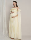 Butter Yellow Maternity Baby Shower Photoshoot Gown with Detachable Sleeves