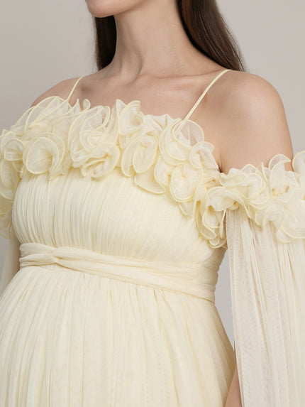Butter Yellow Maternity Baby Shower Photoshoot Gown with Detachable Sleeves
