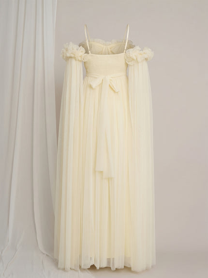 Butter Yellow Maternity Baby Shower Photoshoot Gown with Detachable Sleeves