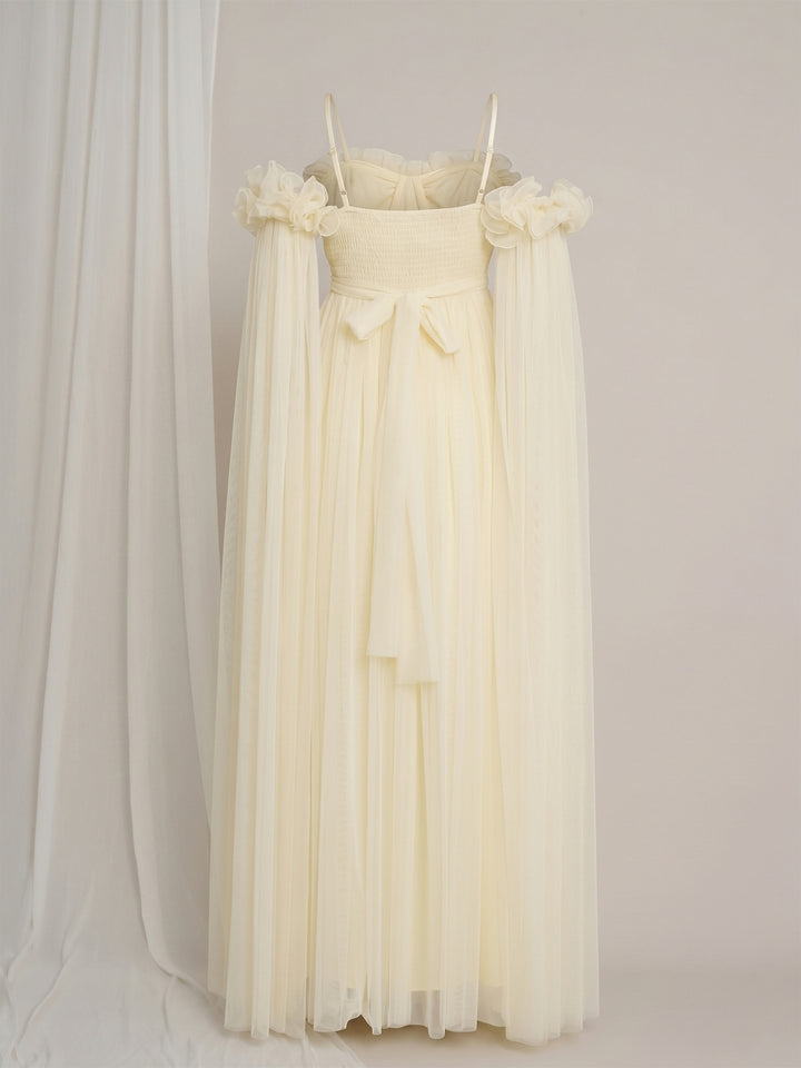 Butter Yellow Maternity Baby Shower Photoshoot Gown with Detachable Sleeves
