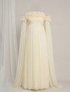 Butter Yellow Maternity Baby Shower Photoshoot Gown with Detachable Sleeves