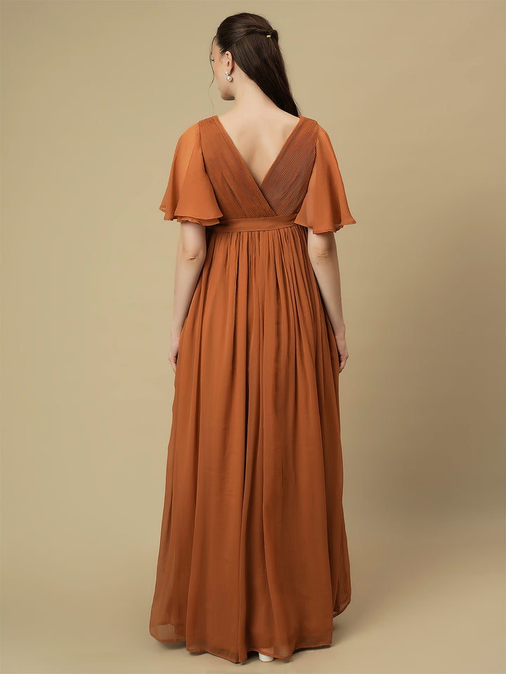 Caramel Maternity Pleated Gown