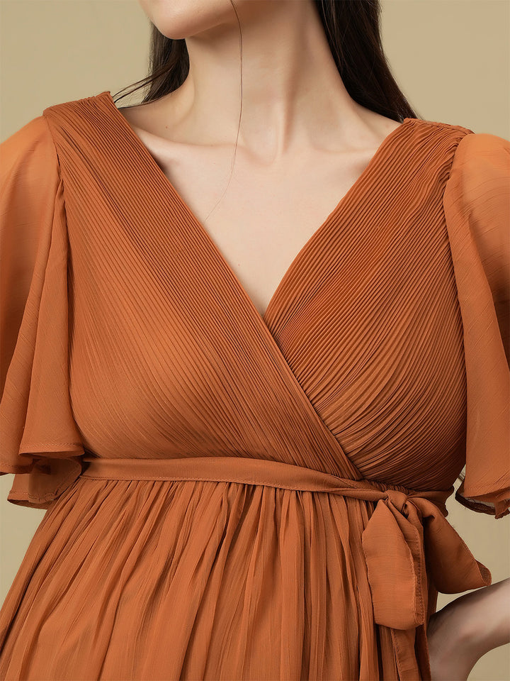 Caramel Maternity Pleated Gown